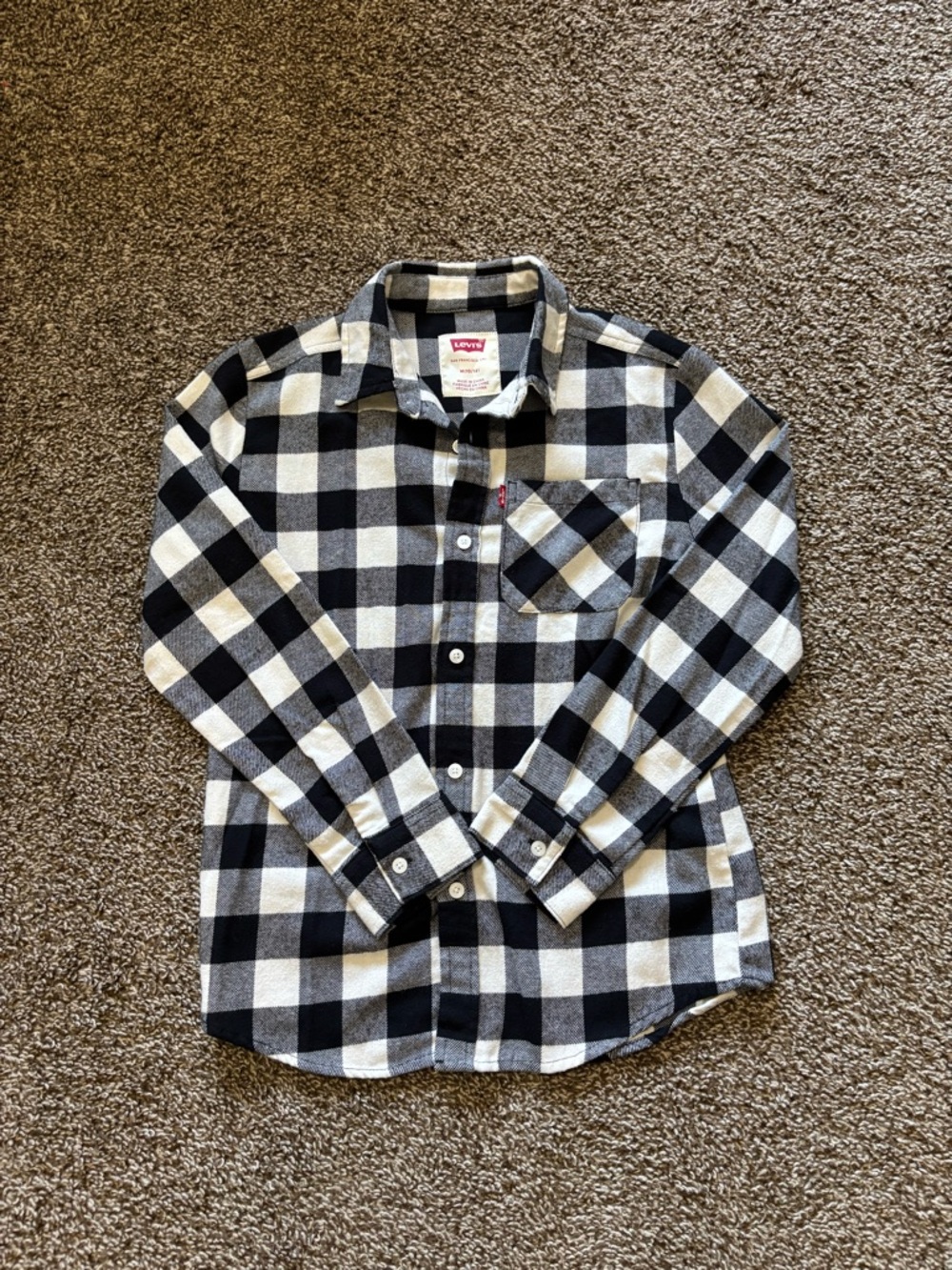Boys Levi's Black and White Plaid Flannel Shirt Size 10/12